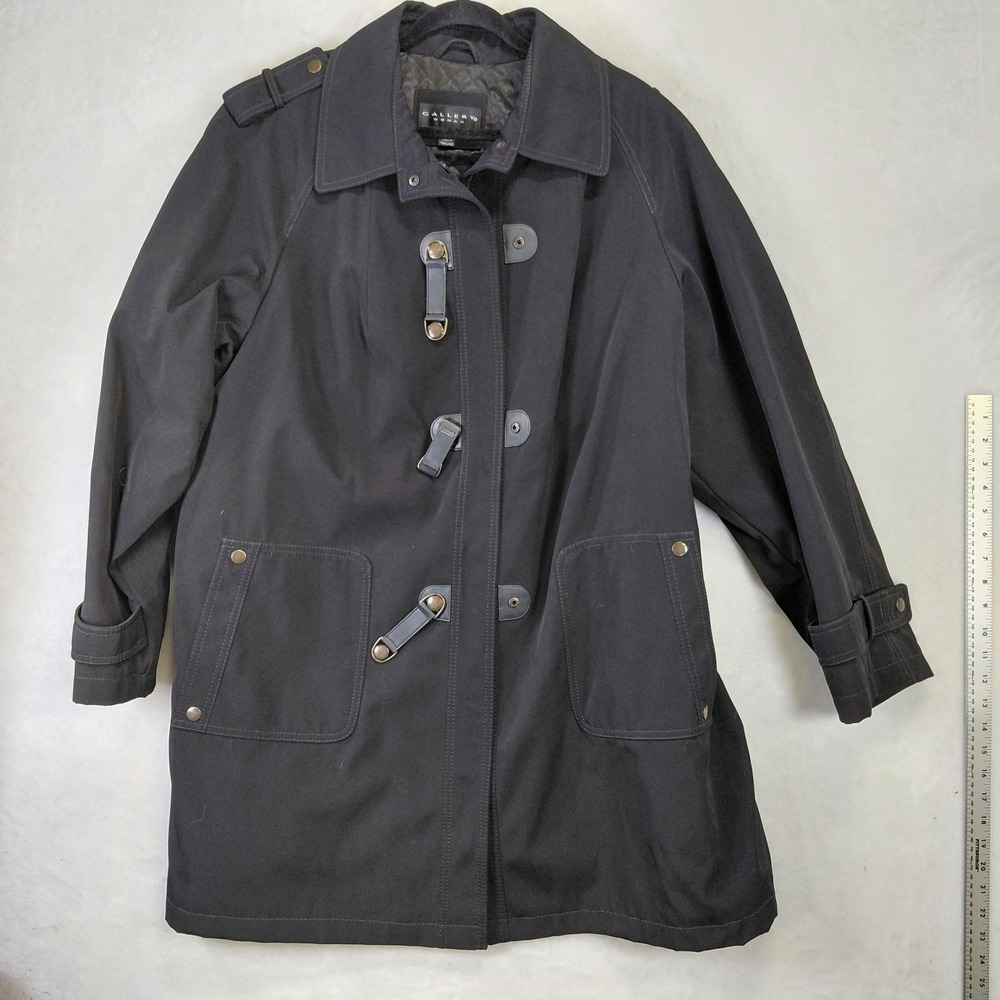 Gallery Woman Black Trench Coat Toggle Snap Front Quilted Lining Plus Size 2X